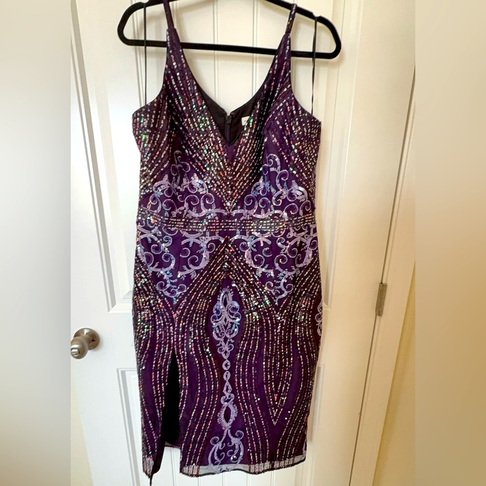 Dress the Population XXL beaded cocktail 14 16 Felicity Sequined Side-Slit Dress